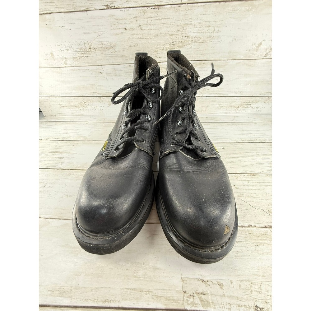 Rhino Mens Black Leather Work Boots Lace Up Oil Resistant Shoes Mens 10.5